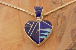 Calvin Begay Genuine Blue Lapis Sterling Silver Heart Pendant
